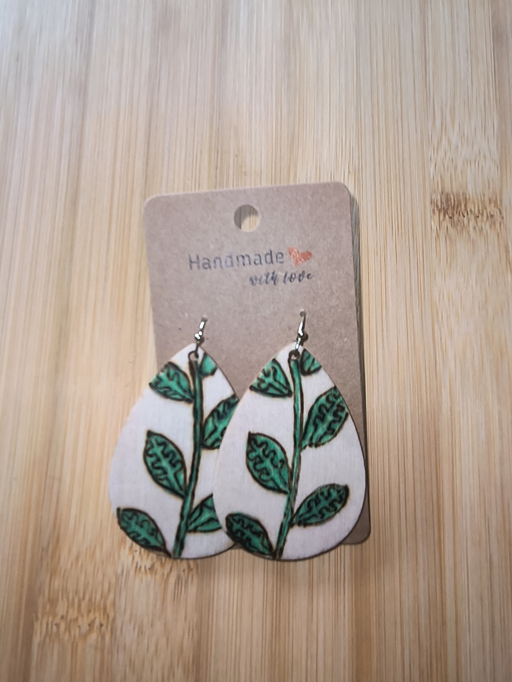 Hand Crafted Green Leaf Teardrop Earrings - Women Jewelry